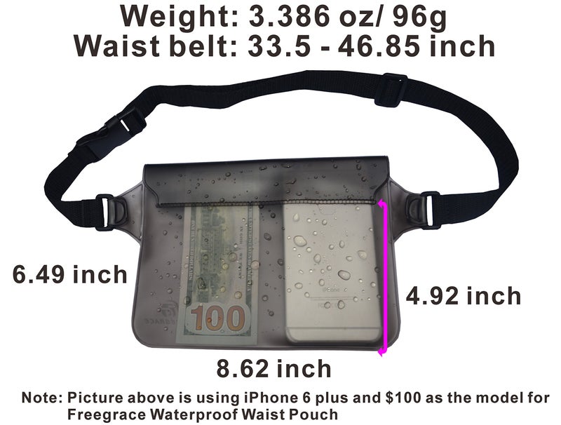 Freegrace Waterproof Pouches Set with Waist Strap - Keep Your Phone and Valuables Dry and Safe â€“ Waterproof Dry Bags for Boating Swimming Snorkeling Kayaking Beach Water Parks Fishing (2 Pack Grey) - Image 2